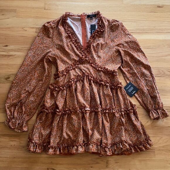 Lulus Admire You Orange Floral Print Ruffled Long Sleeve Mini Dress - Picture 5 of 6